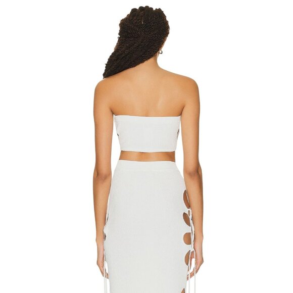 Casablanca Cut Out Ribbed Bralette in White Small New Womens Cropped Tube Top - Picture 3 of 10